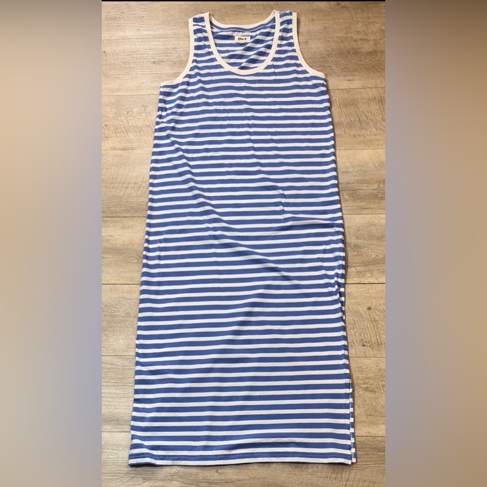 Pact Women’s 100% Organic Cotton Striped Midi Dress Size Medium - Picture 2 of 8